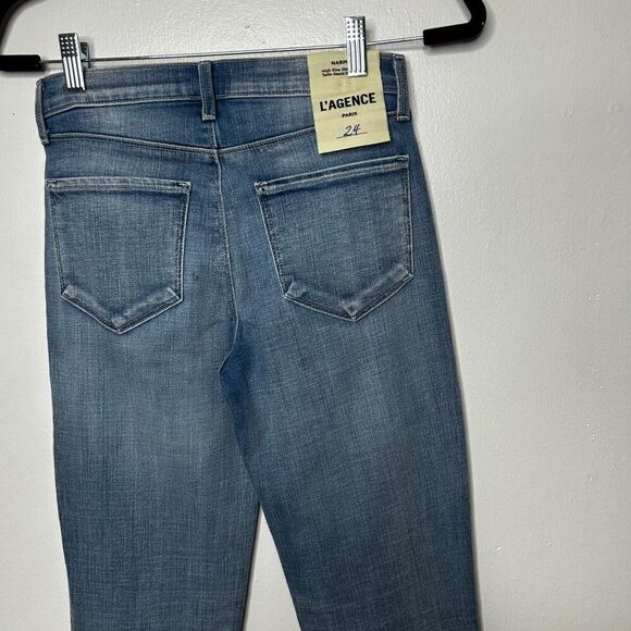 L'Agence Harmon High Rise Slim Straight Jeans Women's Size 24 NWT Distressed - Picture 7 of 13